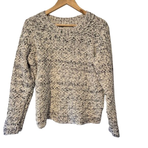 Eileen Fisher Marle Cream and Charcoal Grey/Black Chunky Knit Sweater Size Large - Picture 1 of 5